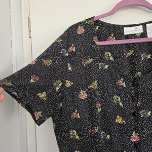 Vintage Liz Claiborne Floral Black Maxi Dress 16 Pleated